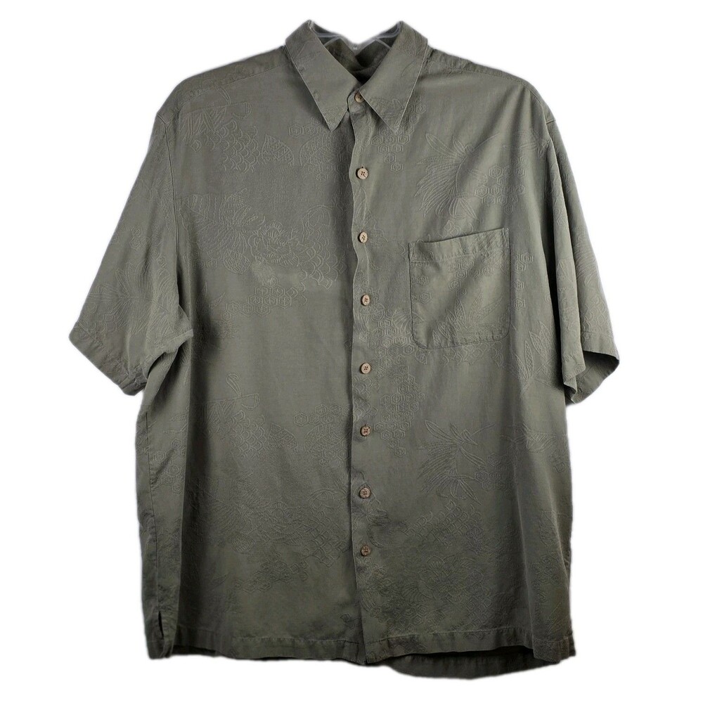 Caribbean Joe Men's XLT‎ Silk Blend Olive Green Palm Short Sleeve Shirt